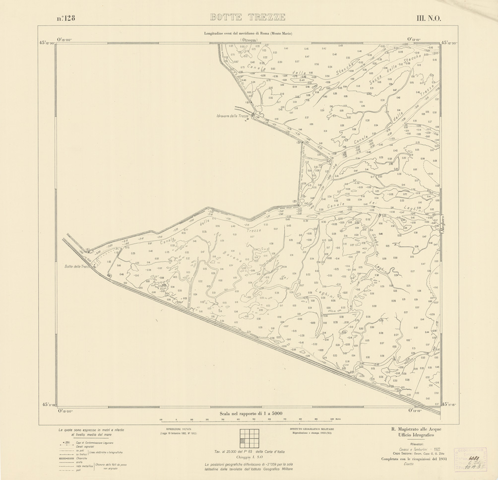 (N:3178) CARTA DELLA LAGUNA VENETA - BOTTE TREZZE - N. 128 - III.N.O. (B0006172) Carte e stampe antiche: riproduzione a colori su carta (formato A1)