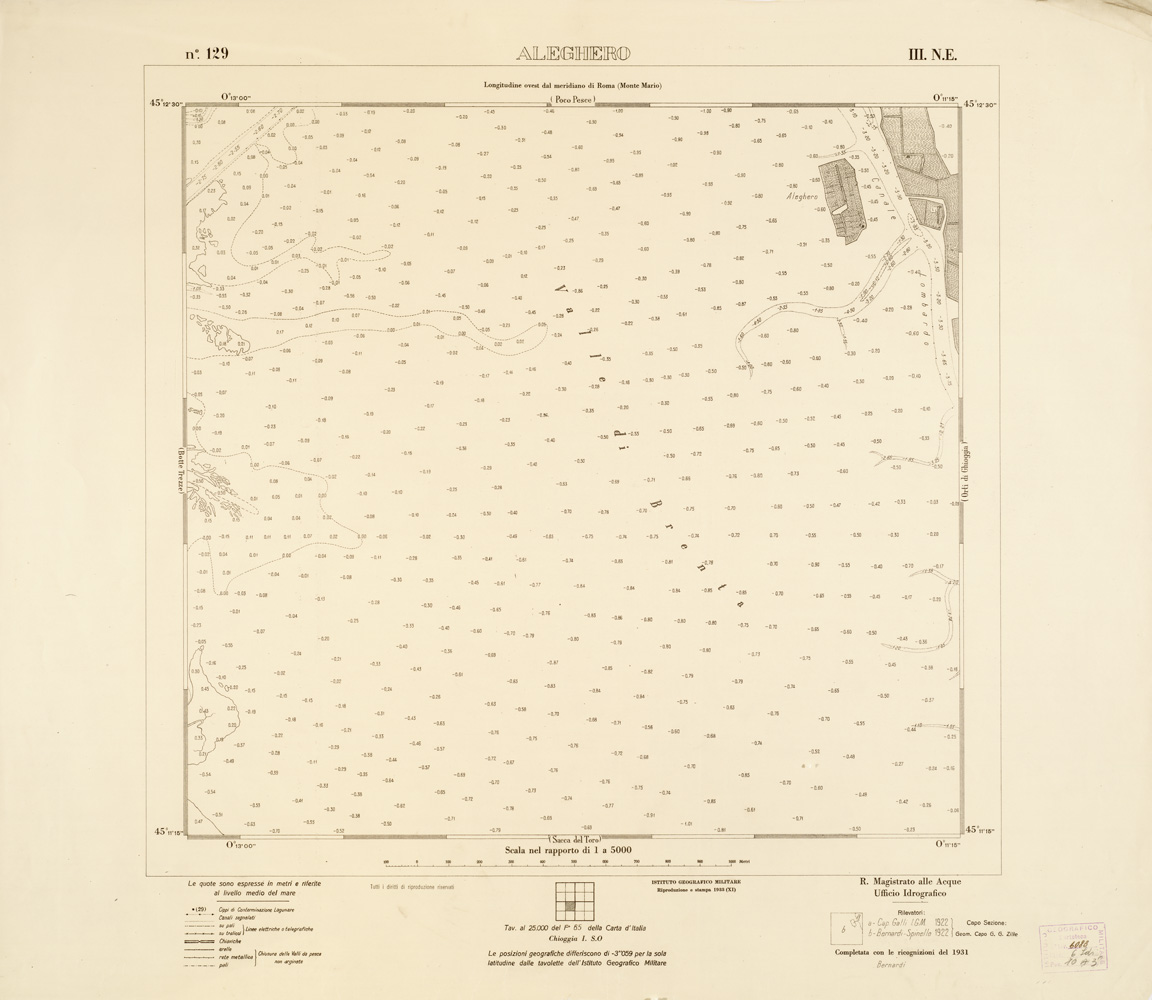 (N:3169) CARTA DELLA LAGUNA VENETA - ALEGHERO - N. 129 - III.N.E. (B0006173) Carte e stampe antiche: riproduzione a colori su carta (formato A1)