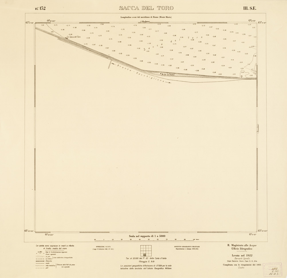 (N:3276) CARTA DELLA LAGUNA VENETA - SACCA DEL TORO - N. 132 - III.S.E. (B0006176) Carte e stampe antiche: riproduzione a colori su carta (formato A1)