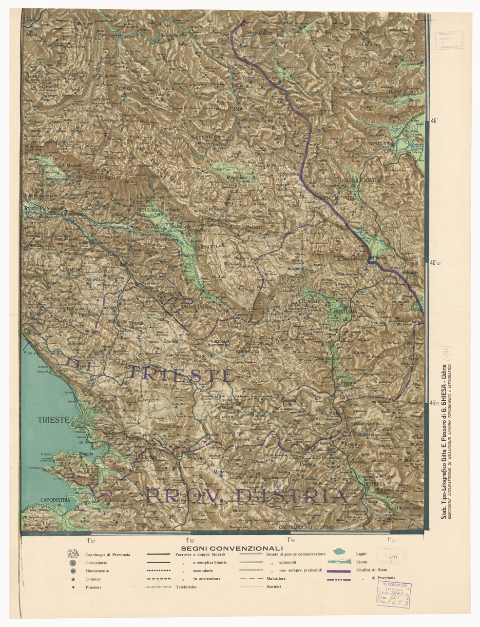 (N:3492) CARTA DELLA PROVINCIA DEL FRIULI CON LA PROVINCIA DI TRIESTE - Foglio 4 (B0006188) Carte e stampe antiche: riproduzione a colori su carta (formato A1)