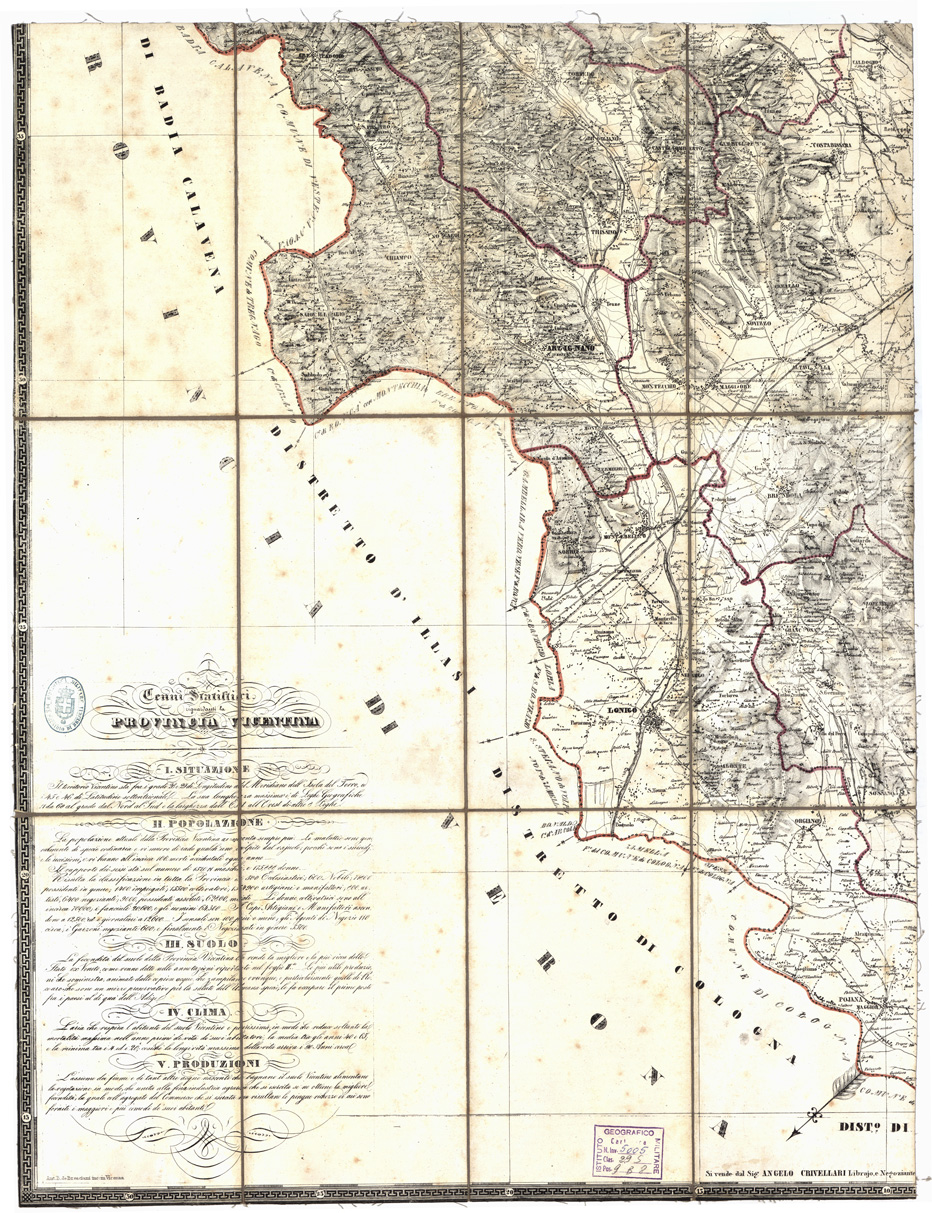 (N:7816) CARTA TOPOGRAFICA DELLA PROV. DI VICENZA NEI SUOI DISTRETTI, COMUNI E FRAZIONI - Tavola 1 (B0006199) Carte e stampe antiche: riproduzione a colori su carta (formato A1)