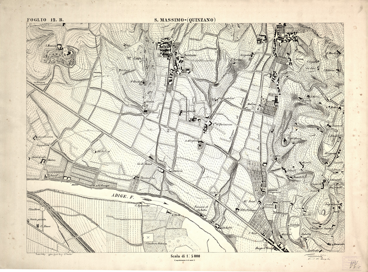 (N:1617) CARTA DEI DINTORNI DI VERONA - Foglio 12 B - S. MASSIMO (QUINZANO) (B0006244) Carte e stampe antiche: riproduzione a colori su carta (formato A1)