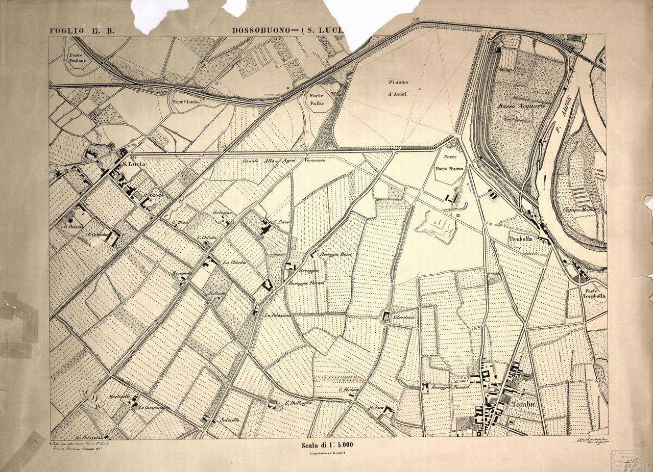 (N:1623) CARTA DEI DINTORNI DI VERONA - Foglio 17 B - DOSSOBUONO (S. LUCIA) (B0006250) Carte e stampe antiche: riproduzione a colori su carta (formato A1)