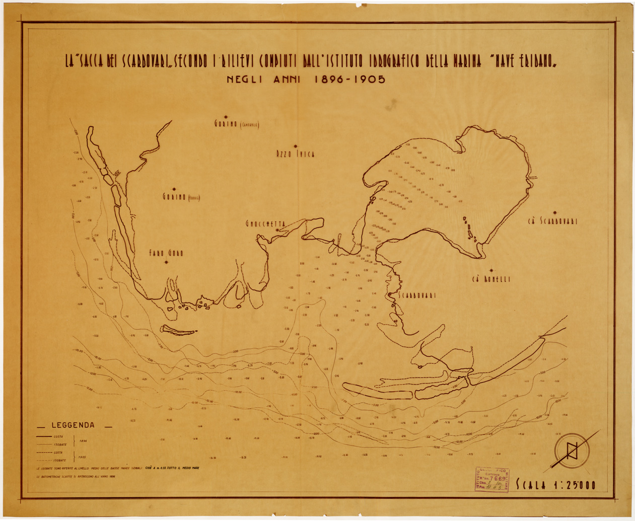 (N:11299) LA SACCA DEI SCARDOVARI SECONDO I RILIEVI COMPIUTI DALL'IST. IDROGRAFICO DELLA MARINA " NAVE ERIDANO " NEGLI ANNI 1896-1905 (B0006326) Carte e stampe antiche: riproduzione a colori su carta (formato A1)