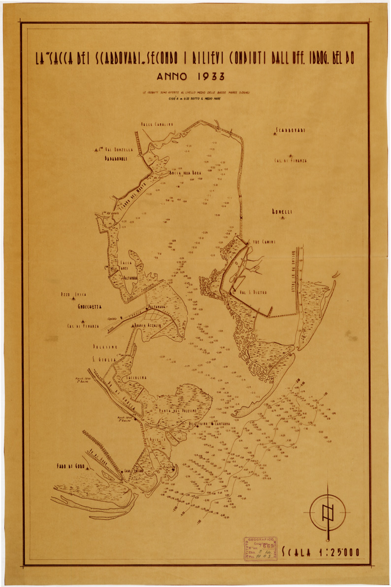(N:11297) LA SACCA DEI SCARDOVARI SECONDO I RILIEVI COMPIUTI DALL' UFF. IDROGRAFICO DEL PO - ANNO 1933 (B0006328) Carte e stampe antiche: riproduzione a colori su carta (formato A1)