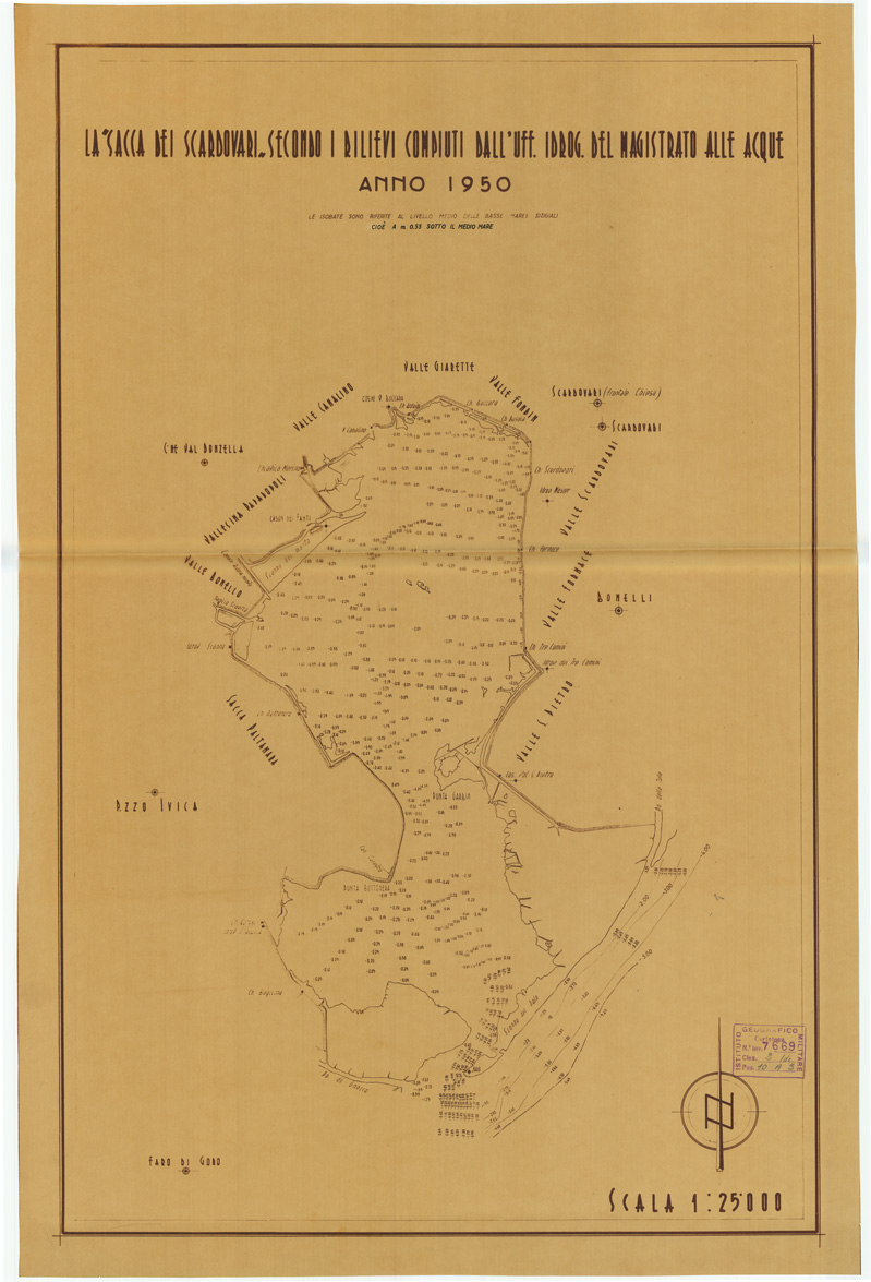 (N:11298) LA SACCA DEI SCARDOVARI SECONDO I RILIEVI COMPIUTI DALL'UFF. IDROGRAFICO DEL MAGISTRATO DELLE ACQUE - ANNO 1950 (B0006329) Carte e stampe antiche: riproduzione a colori su carta (formato A1)