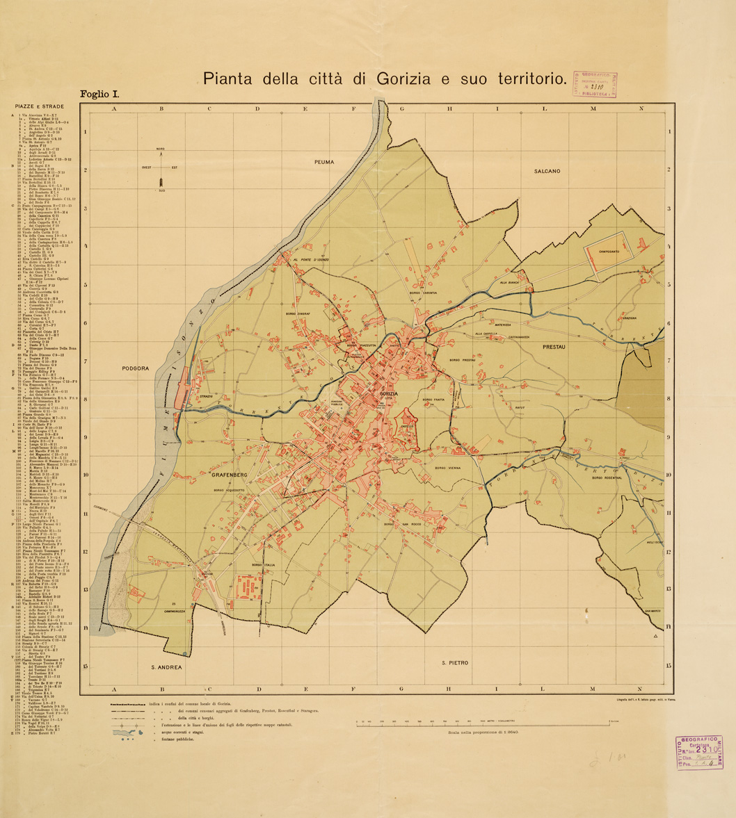 (N:13623) PIANTA DELLA CITTA' DI GORIZIA E SUO TERRITORIO LITOGRAFIA DELL' I. E R. IST. GEOGR. MIL. IN VIENNA (B0006343) Carte e stampe antiche: riproduzione a colori su carta (formato A1)