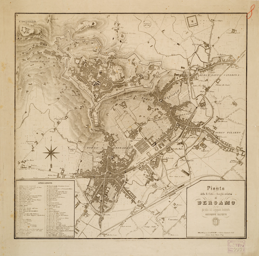 (N:13844) PIANTA DELLA R. CITTA' E BORGHI RELATIVI DI BERGAMO... (B0006361) Carte e stampe antiche: riproduzione a colori su carta (formato A1)