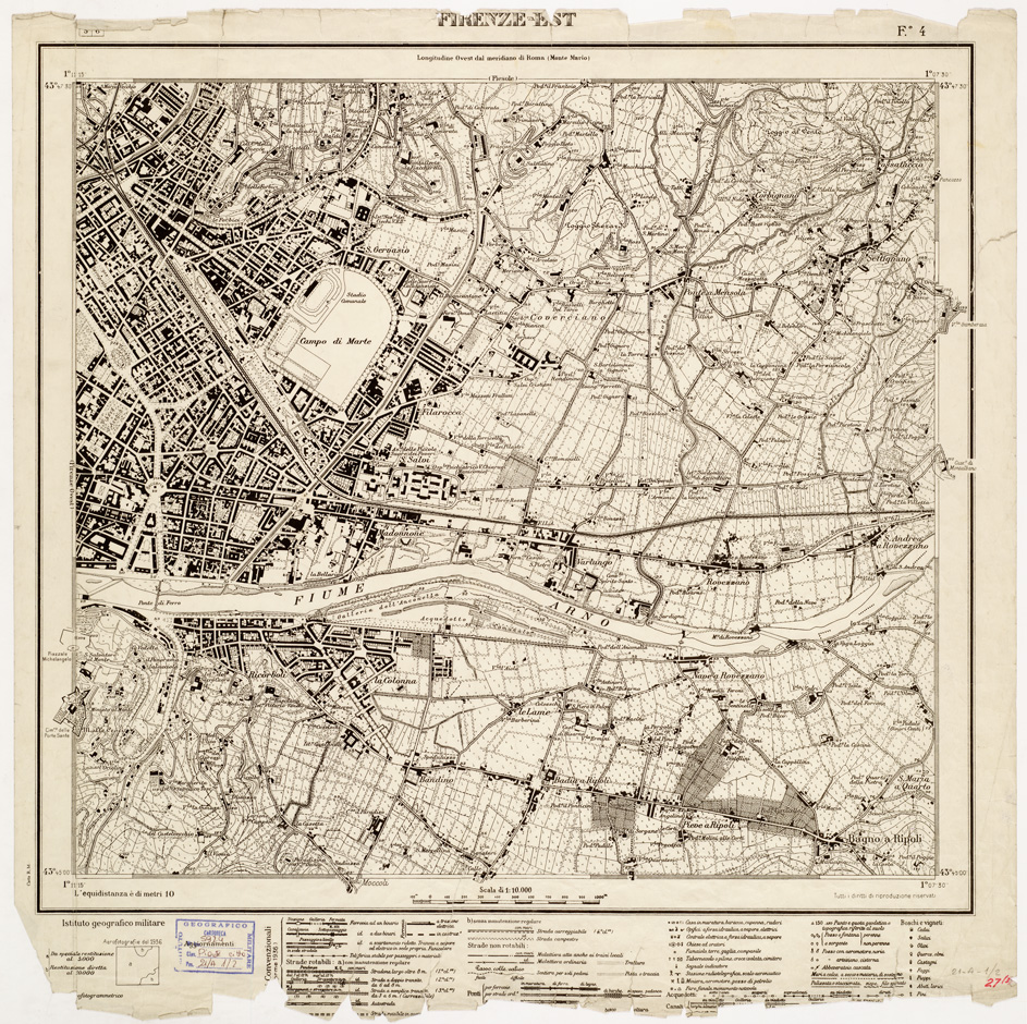 (N:8283) CARTA TOPOGRAFICA FIRENZE E DINTORNI - Foglio 4 - FIRENZE EST (B0006373) Carte e stampe antiche: riproduzione a colori su carta (formato A1)