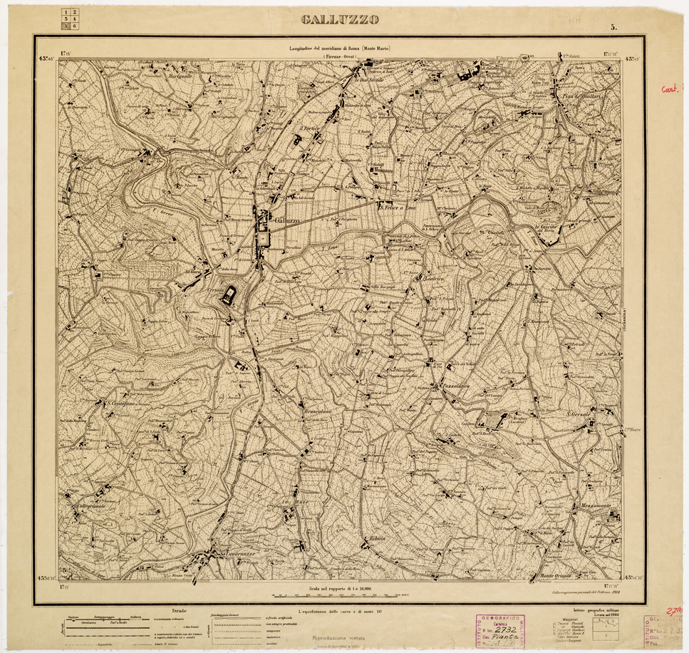 (N:8278) CARTA TOPOGRAFICA FIRENZE E DINTORNI - Foglio 5 - GALLUZZO (B0006386) Carte e stampe antiche: riproduzione a colori su carta (formato A1)