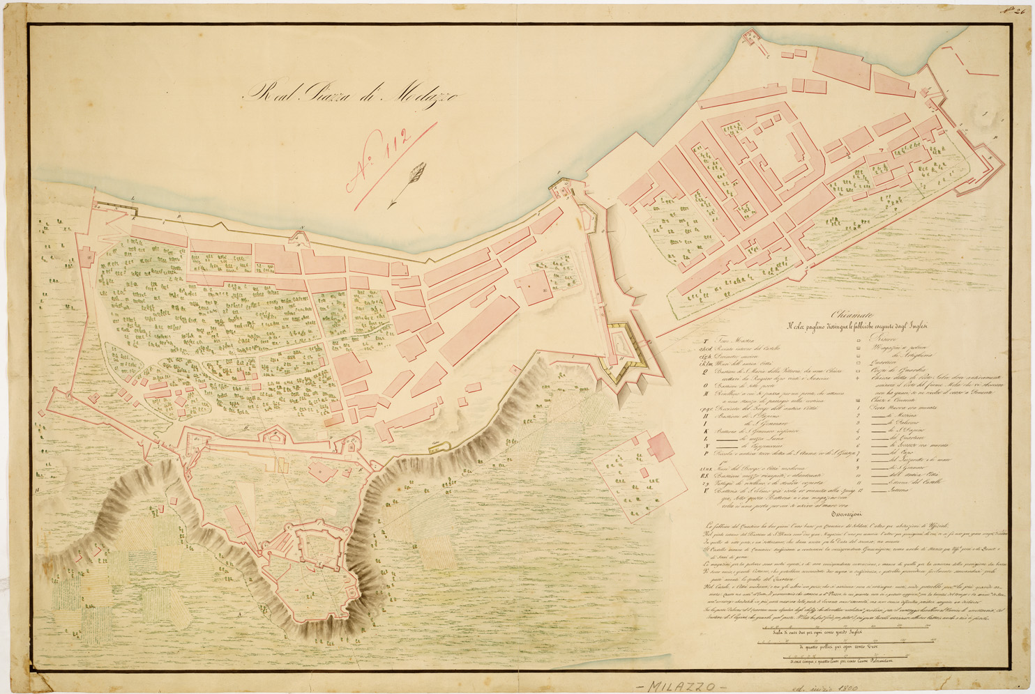 (N:12715) MILAZZO - REAL PIAZZA DI MILAZZO E LE SUE FORTIFICAZIONI (B0006388) Carte e stampe antiche: riproduzione a colori su carta (formato A1)