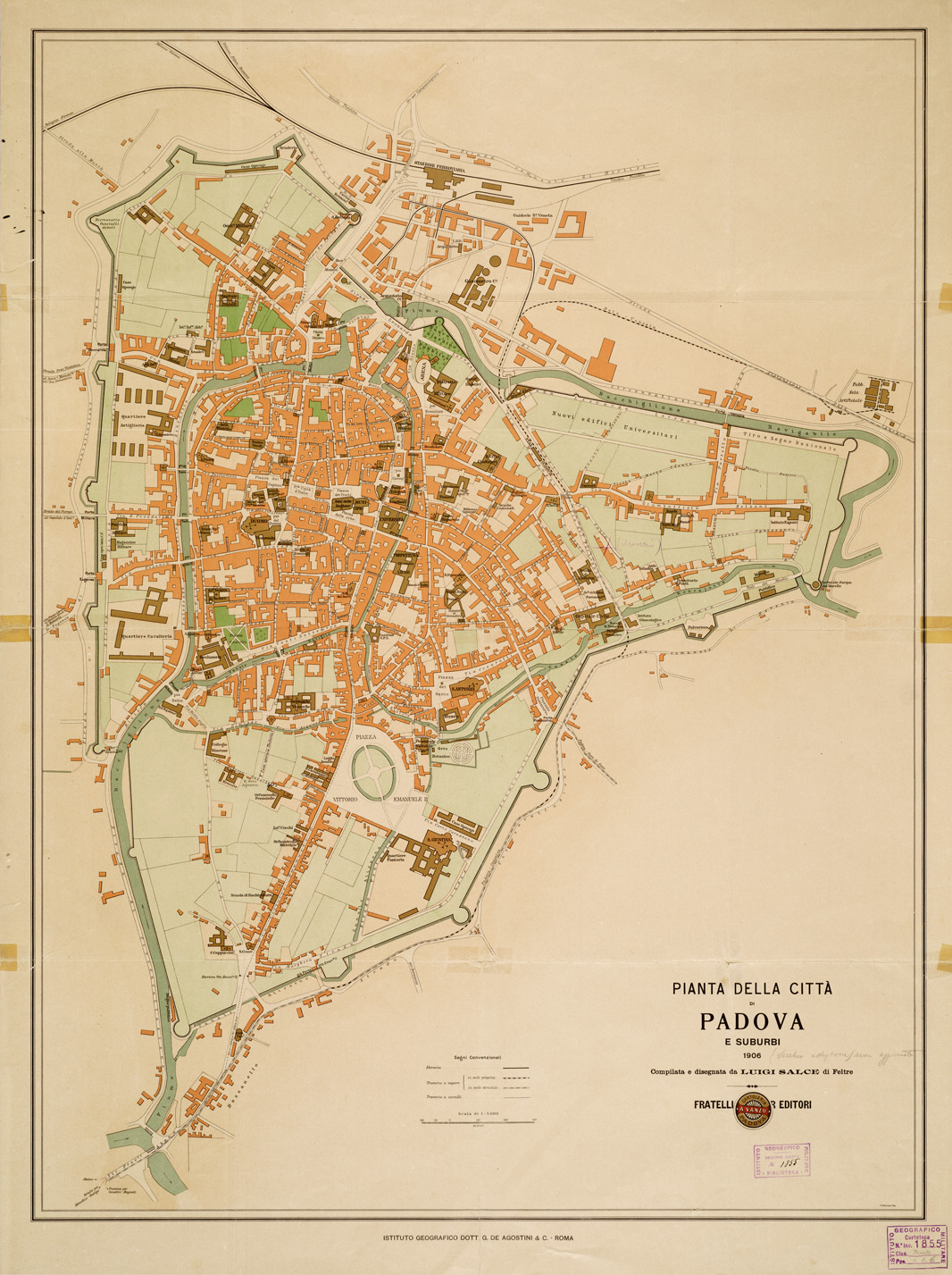 (N:13725) PIANTA DELLA CITTA' DI PADOVA E SUBURBI COMPILATA E DISEGNATA DA LUIGI SALCE DI FELTRE I. G. DE AGOSTINI. ROMA (B0006411) Carte e stampe antiche: riproduzione a colori su carta (formato A1)