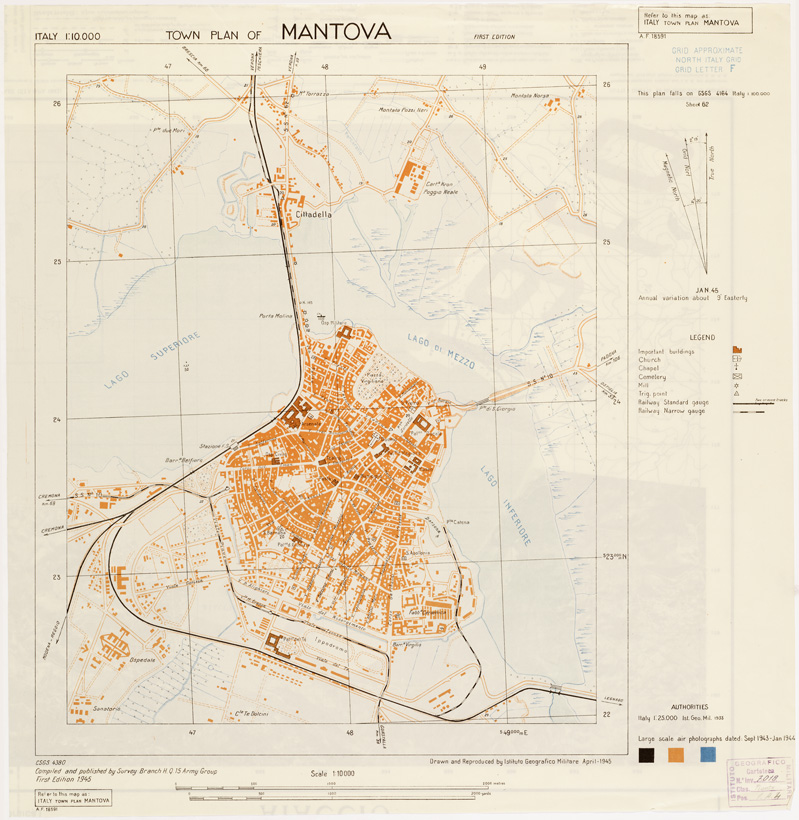 (N:11376) TOWN PLAN OF MANTOVA - TOPOGRAFIA DELLA CITTA' DI MANTOVA (B0006432) Carte e stampe antiche: riproduzione a colori su carta (formato A1)