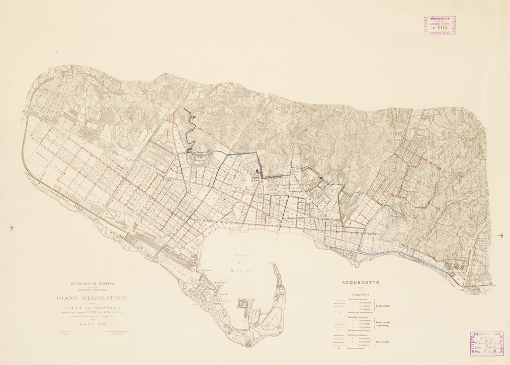 (N:13376) PIANO REGOLATORE DELLA CITTA' DI MESSINA - ACQUEDOTTO (B0006433) Carte e stampe antiche: riproduzione a colori su carta (formato A1)