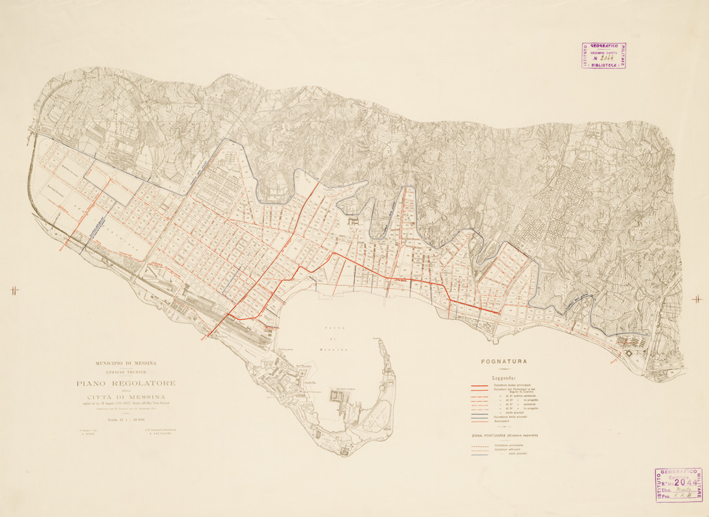 (N:13377) PIANO REGOLATORE DELLA CITTA' DI MESSINA - FOGNATURA 1 (B0006434) Carte e stampe antiche: riproduzione a colori su carta (formato A1)