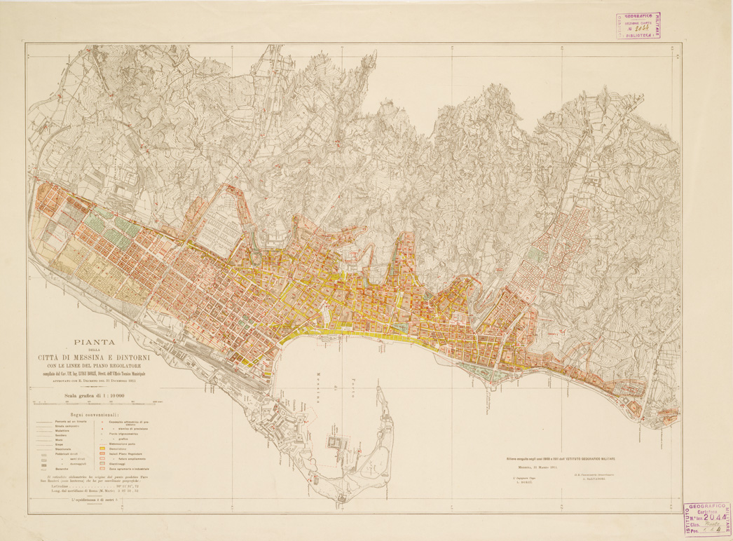 (N:13380) PIANO REGOLATORE DELLA CITTA' DI MESSINA - PIANTA DELLA CITTA' DI MESSINA E DINTORNI CON LE LINEE DEL PIANO REGOLATORE. (B0006436) Carte e stampe antiche: riproduzione a colori su carta (formato A1)