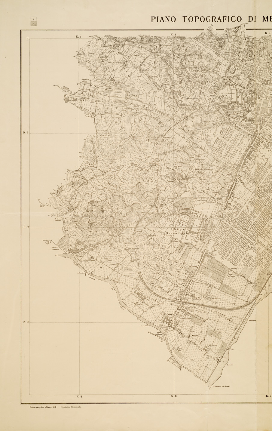 (N:13536) PIANO TOPOGRAFICO DI MESSINA E DINTORNI - Foglio 2 (B0006460, B0006461, B6460-61) Carte e stampe antiche: riproduzione a colori su carta (formato A1)