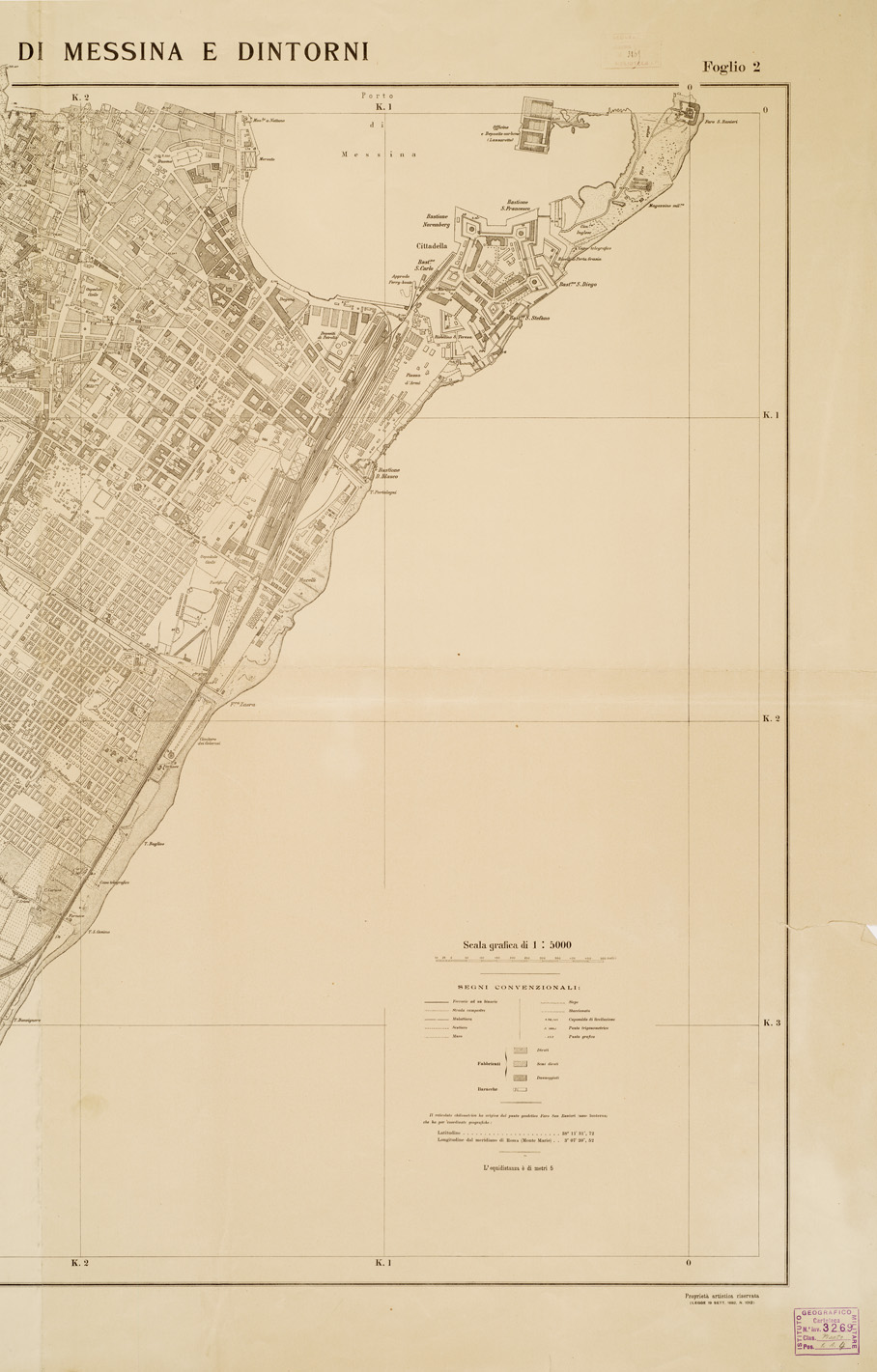 (N:13536) PIANO TOPOGRAFICO DI MESSINA E DINTORNI - Foglio 2 (B0006460, B0006461, B6460-61) Carte e stampe antiche: riproduzione a colori su carta (formato A1)