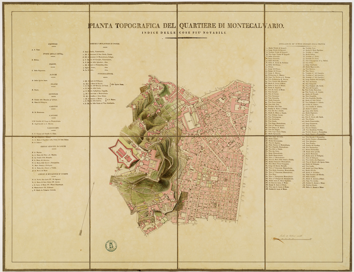 (N:13990) PIANTA DEI QUARTIERI DELLA CITTA' DI NAPOLI - PIANTA TOPOGRAFICA DEL QUARTIERE MONTE CALVARIO (B0006476) Carte e stampe antiche: riproduzione a colori su carta (formato A1)