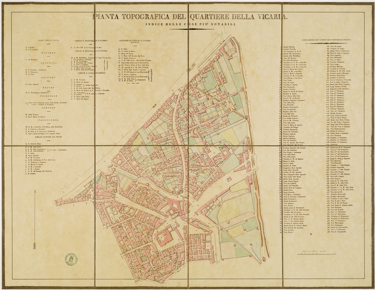 (N:13987) PIANTA DEI QUARTIERI DELLA CITTA' DI NAPOLI - PIANTA TOPOGRAFICA DEL QUARTIERE DELLA VICARIA (B0006481) Carte e stampe antiche: riproduzione a colori su carta (formato A1)