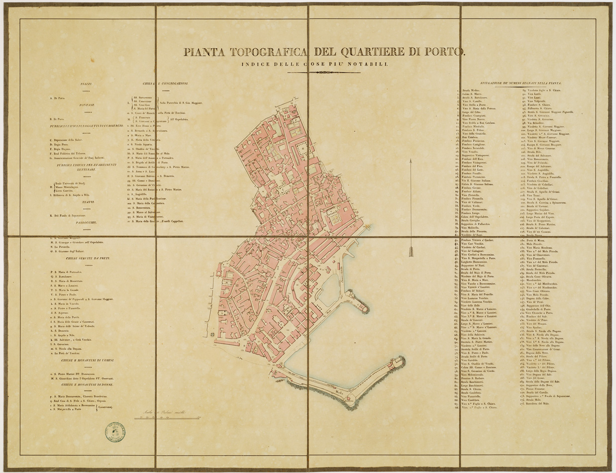 (N:13989) PIANTA DEI QUARTIERI DELLA CITTA' DI NAPOLI - PIANTA TOPOGRAFICA DEL QUARTIERE DI PORTO (B0006482) Carte e stampe antiche: riproduzione a colori su carta (formato A1)