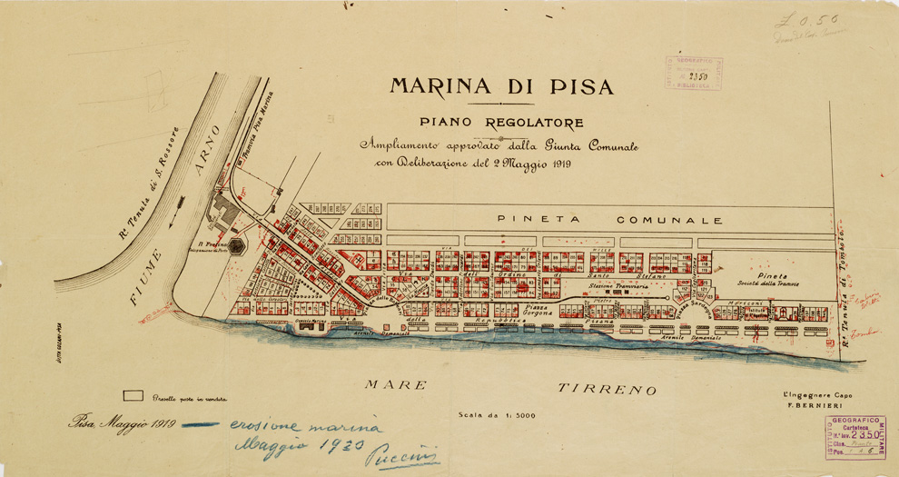 (N:12628) MARINA DI PISA PIANO REGOLATORE (B0006617) Carte e stampe antiche: riproduzione a colori su carta (formato A1)