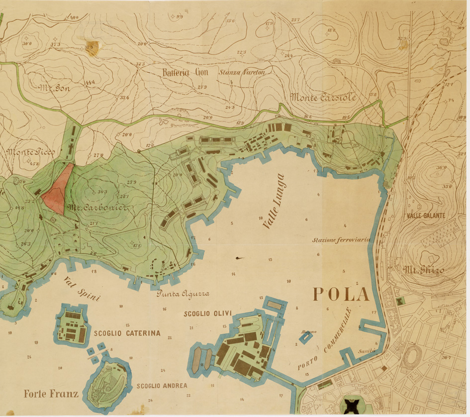 (N:13907) PIANTA DI POLA IN BASE AL PIANO REGOLATORE - Foglio 1 (B0006621, B0006622, B6621-22) Carte e stampe antiche: riproduzione a colori su carta (formato A1)