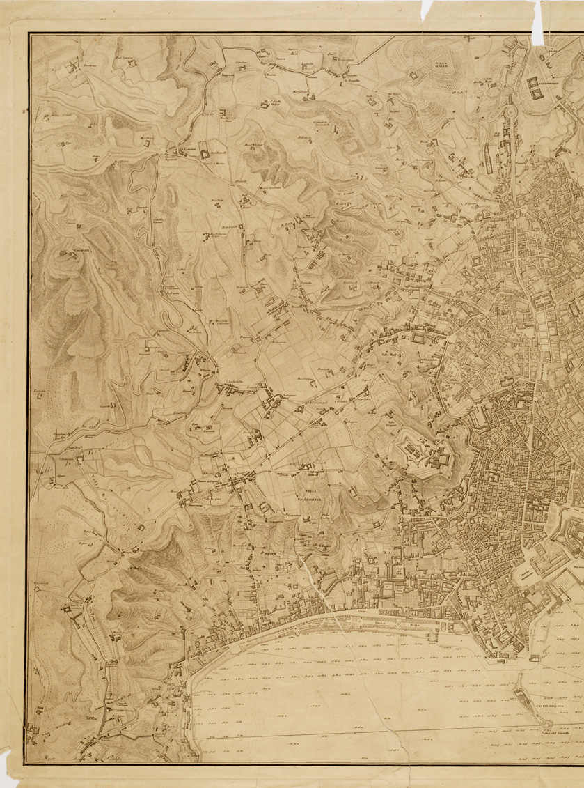 (N:13717) PIANTA DELLA CITTA' DI NAPOLI E DE' SUOI CONTORNI. DELINEATA ED INCISA NEL REALE OFFICIO TOPOGRAFICO DELLA GUERRA. NAPOLI (B0006627, B0006628, B6627-28) Carte e stampe antiche: riproduzione a colori su carta (formato A1)