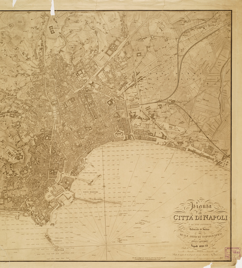 (N:13717) PIANTA DELLA CITTA' DI NAPOLI E DE' SUOI CONTORNI. DELINEATA ED INCISA NEL REALE OFFICIO TOPOGRAFICO DELLA GUERRA. NAPOLI (B0006627, B0006628, B6627-28) Carte e stampe antiche: riproduzione a colori su carta (formato A1)