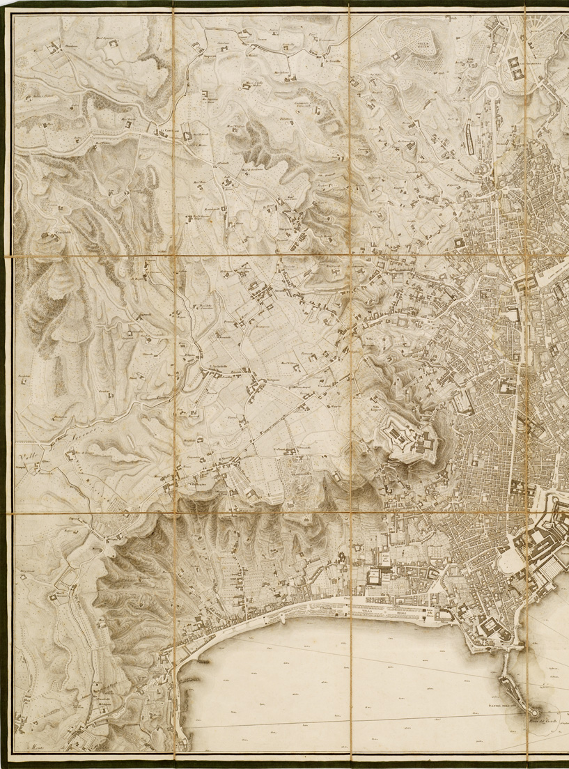 (N:13713) PIANTA DELLA CITTA' DI NAPOLI E DE' SUOI CONTORNI. DELINEATA ED INCISA NEL REALE OFFICIO TOPOGRAFICO DELLA GUERRA. NAPOLI. (B0006629, B0006630, B6629-30) Carte e stampe antiche: riproduzione a colori su carta (formato A1)
