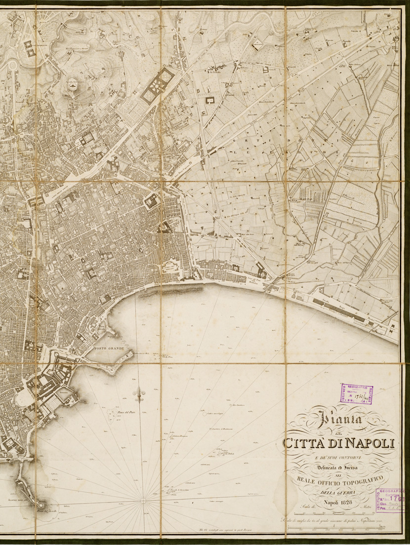 (N:13713) PIANTA DELLA CITTA' DI NAPOLI E DE' SUOI CONTORNI. DELINEATA ED INCISA NEL REALE OFFICIO TOPOGRAFICO DELLA GUERRA. NAPOLI. (B0006629, B0006630, B6629-30) Carte e stampe antiche: riproduzione a colori su carta (formato A1)