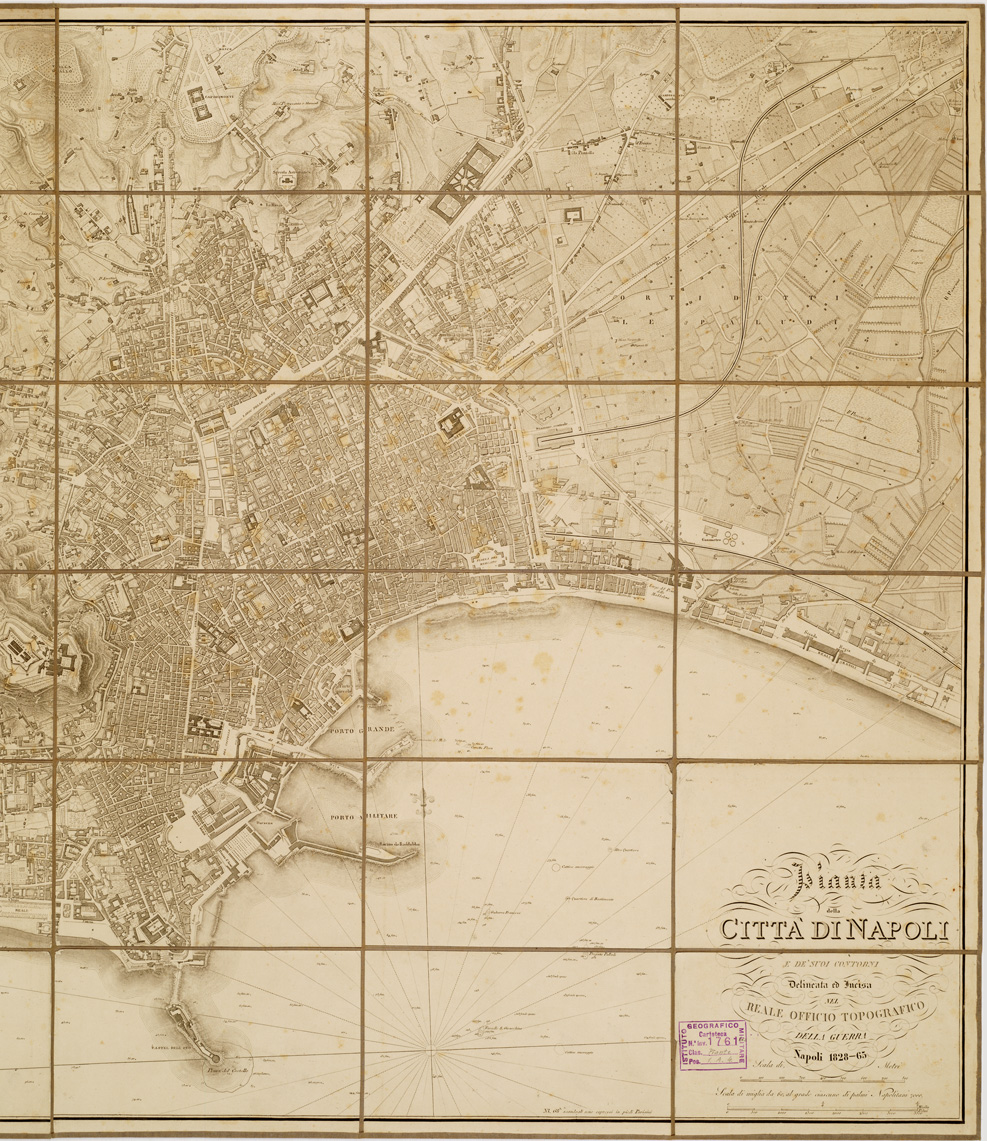 (N:13715) PIANTA DELLA CITTA' DI NAPOLI E DE' SUOI CONTORNI. DELINEATA ED INCISA NEL REALE OFFICIO TOPOGRAFICO DELLA GUERRA. NAPOLI. (B0006631, B0006632, B6631-32) Carte e stampe antiche: riproduzione a colori su carta (formato A1)