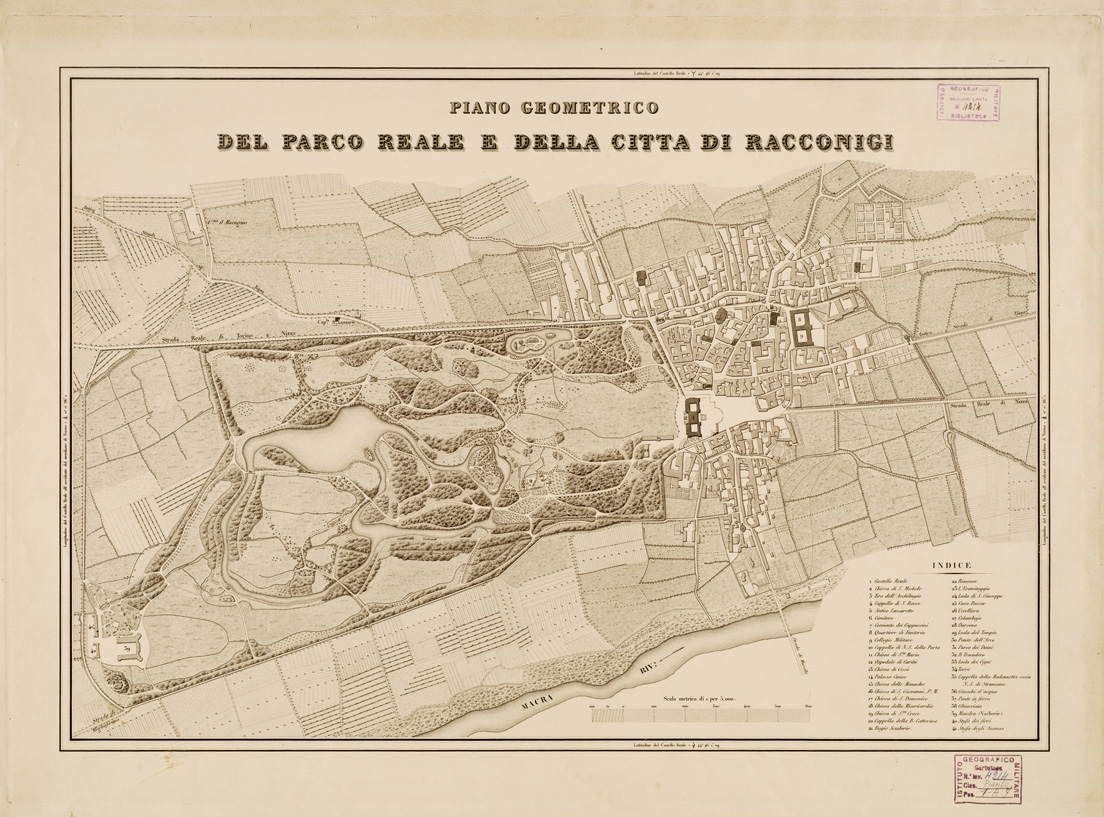 (N:13338) PIANO GEOMETRICO DEL PARCO REALE E DELLA CITTA' DI RACCONIGI (B0006633) Carte e stampe antiche: riproduzione a colori su carta (formato A1)
