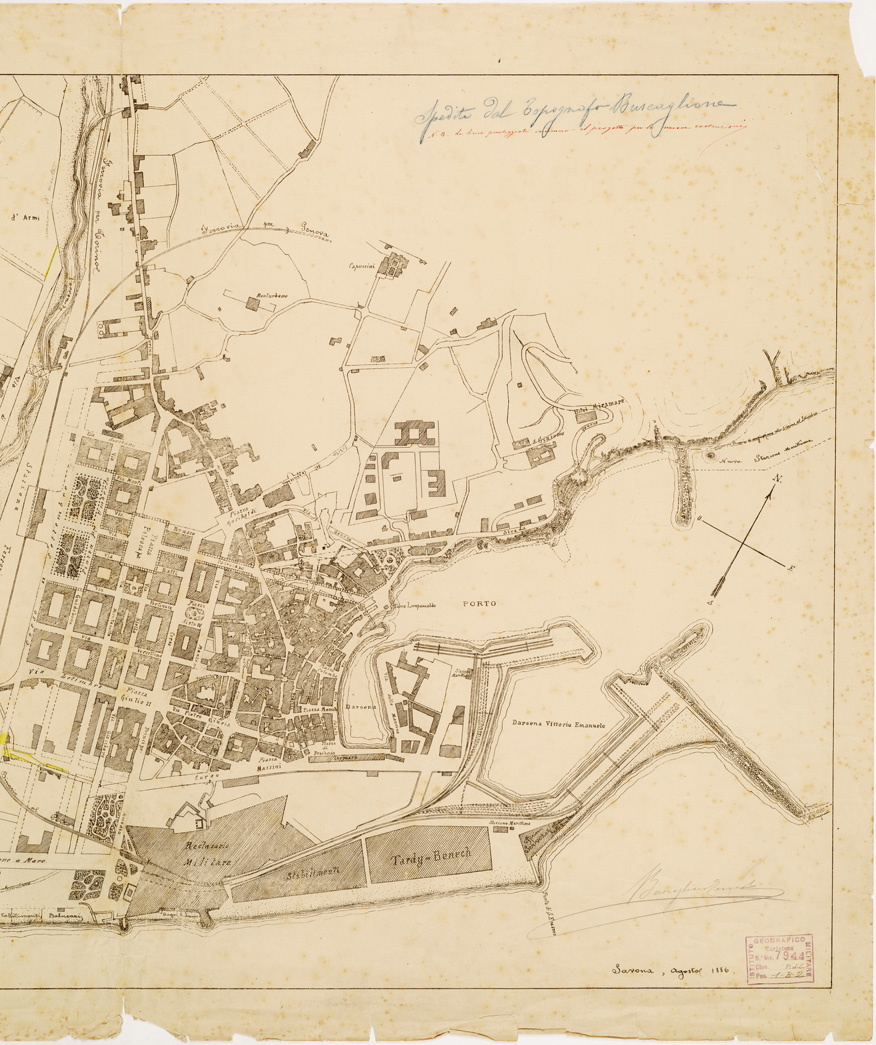 (N:13745) PIANTA DELLA CITTA' DI SAVONA (B0006650, B0006651, B6650-51) Carte e stampe antiche: riproduzione a colori su carta (formato A1)