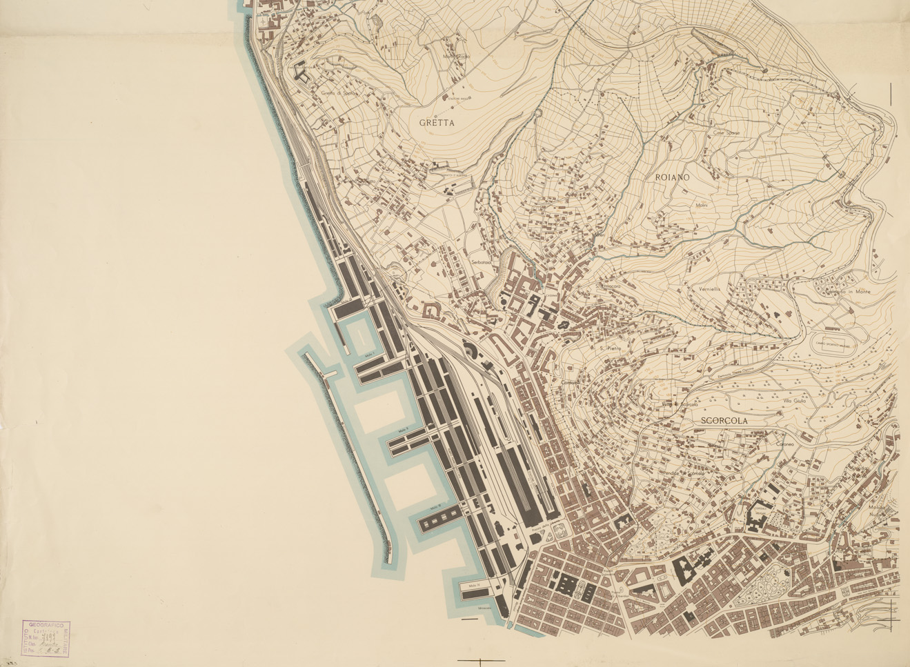 (N:13789) PIANTA DELLA CITTA' DI TRIESTE - Foglio 1 (B0006705, B0006706, B6705-06) Carte e stampe antiche: riproduzione a colori su carta (formato A1)