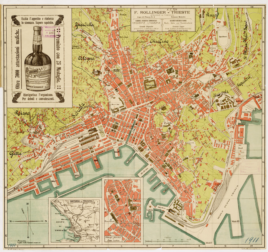 (N:13970) PIANTA GUIDA DI TRIESTE (B0006737) Carte e stampe antiche: riproduzione a colori su carta (formato A1)