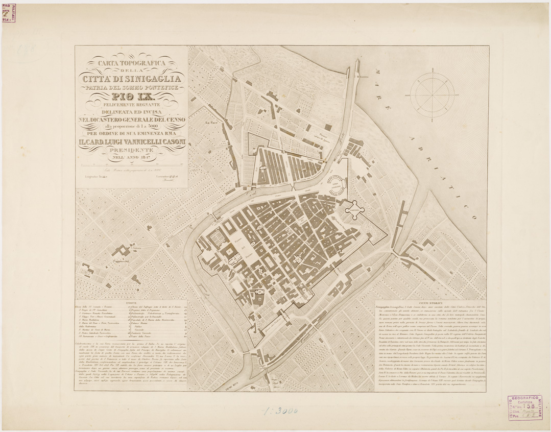(N:7546) CARTA TOPOGRAFICA DELLA CITTA' DI SENIGALLIA PATRIA DEL SOMMO PONTEFICE PIO IX. (B0006744) Carte e stampe antiche: riproduzione a colori su carta (formato A1)