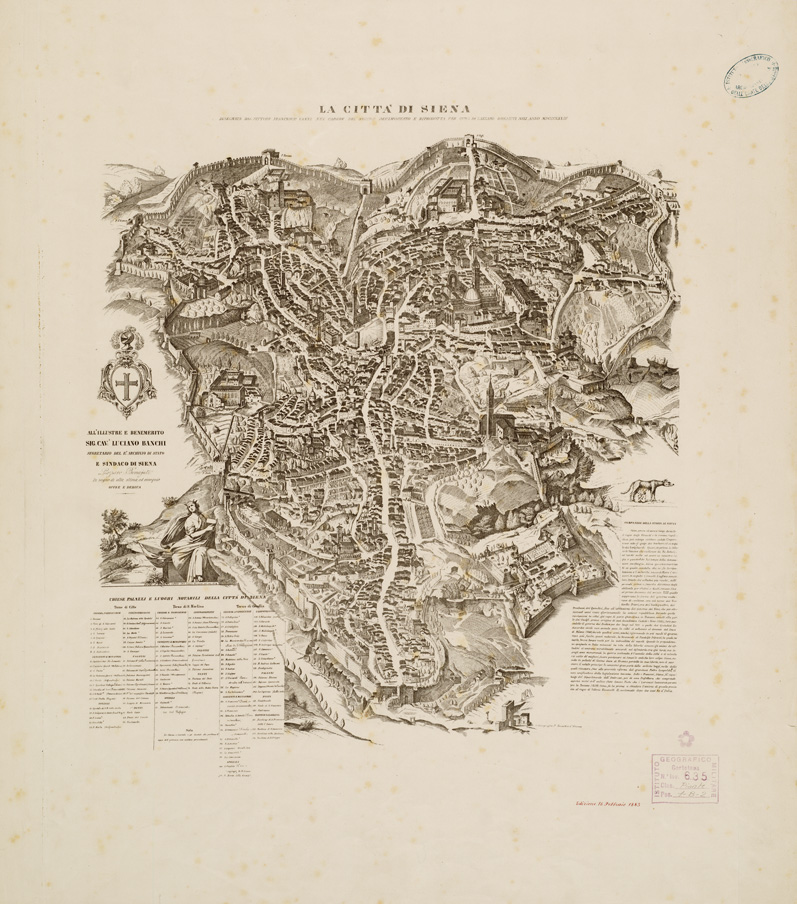 (N:11175) LA CITTA' DI SIENA DISEGNATA DAL PITTORE FRANCESCO VANNI NEL CADERE DEL SECOLO DECIMOSESTO E RIPRODOTTA PER CURA DI LAZZARO BONAIUTI NELL'ANNO MDCCCLXXIII. (B0006745) Carte e stampe antiche: riproduzione a colori su carta (formato A1)