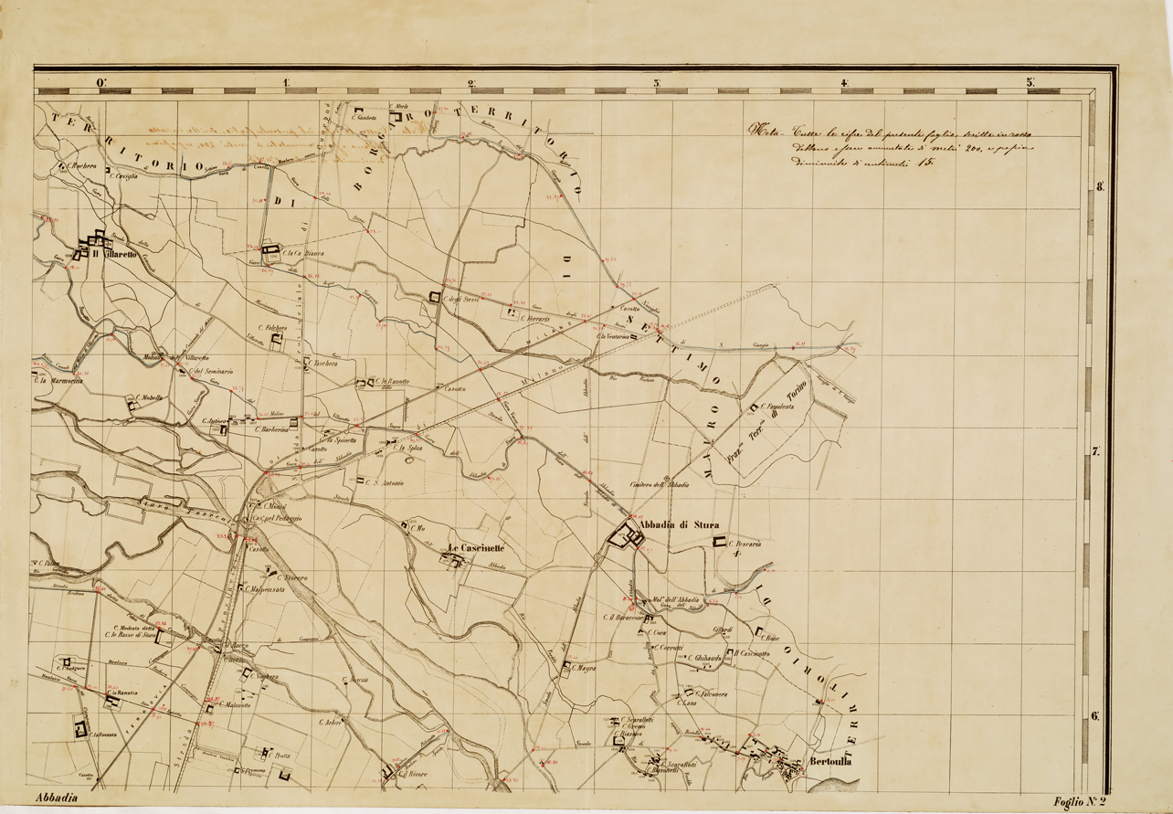 (N:6667) CARTA TOPOGRAFICA DEL TERRITORIO DEL COMUNE DI TORINO... - Foglio 2 - Abbadia (B0006769) Carte e stampe antiche: riproduzione a colori su carta (formato A1)