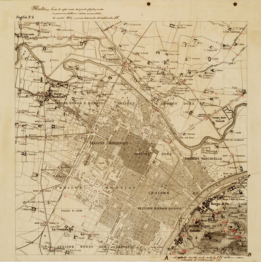 (N:6668) CARTA TOPOGRAFICA DEL TERRITORIO DEL COMUNE DI TORINO... - Foglio 4 (B0006771) Carte e stampe antiche: riproduzione a colori su carta (formato A1)