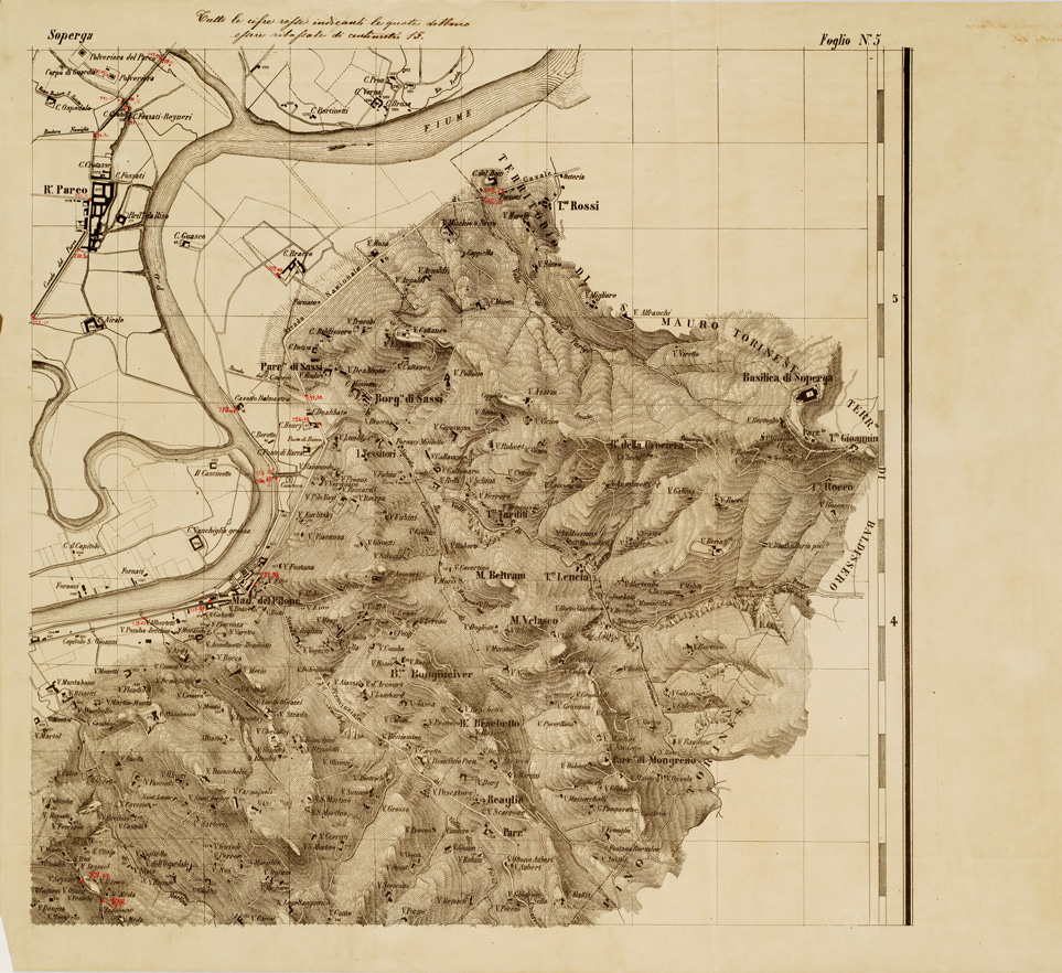 (N:6674) CARTA TOPOGRAFICA DEL TERRITORIO DEL COMUNE DI TORINO... - Foglio 5 - Soperga (Superga) (B0006772) Carte e stampe antiche: riproduzione a colori su carta (formato A1)