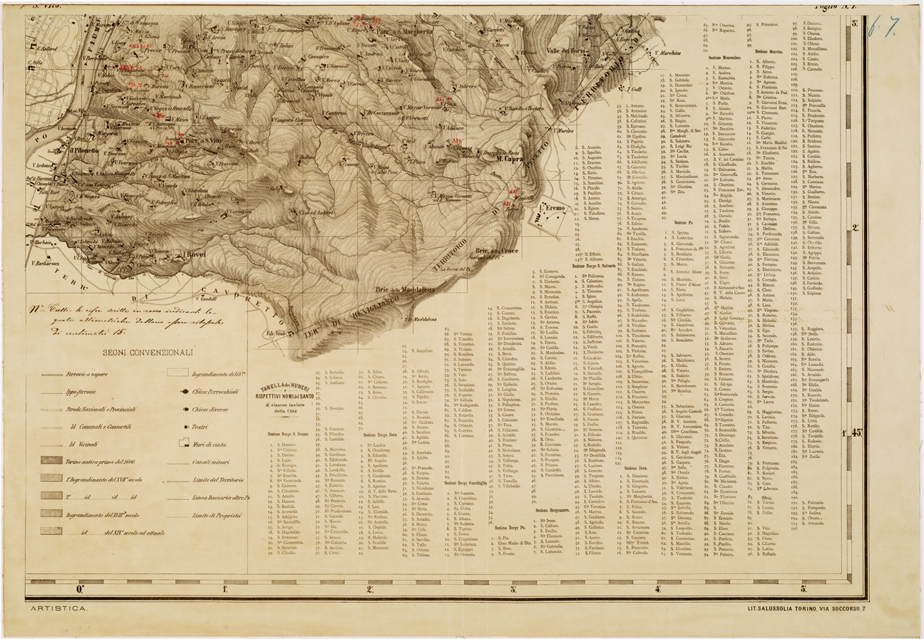 (N:6673) CARTA TOPOGRAFICA DEL TERRITORIO DEL COMUNE DI TORINO... - Foglio 7 - S. Vito (B0006774) Carte e stampe antiche: riproduzione a colori su carta (formato A1)