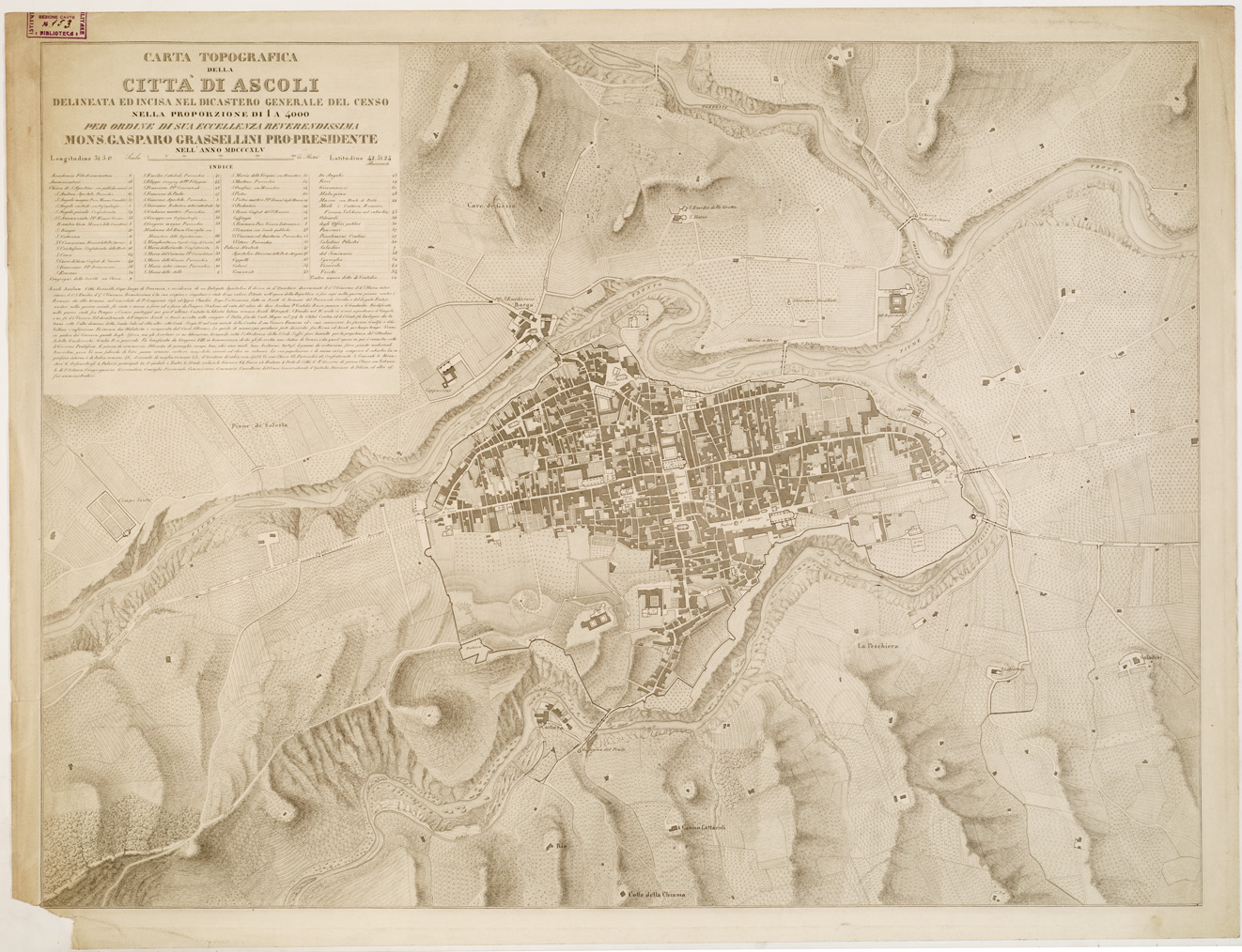 (N:7534) CARTA TOPOGRAFICA DELLA CITTA' DI ASCOLI... (B0006782) Carte e stampe antiche: riproduzione a colori su carta (formato A1)