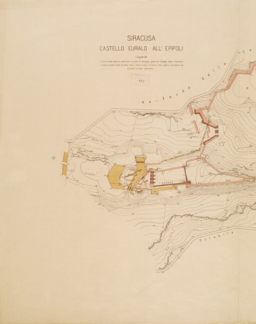 (N:15879) SIRACUSA. CASTELLO EURIALO ALL'EPIPOLI RILIEVO TACHEOMETRICO ESEGUITO NEL MARZO 1913 DAL TOP. P.LE ALESSANDRINI (B0006787, B0006788, B6787-88) Carte e stampe antiche: riproduzione a colori su carta (formato A1)