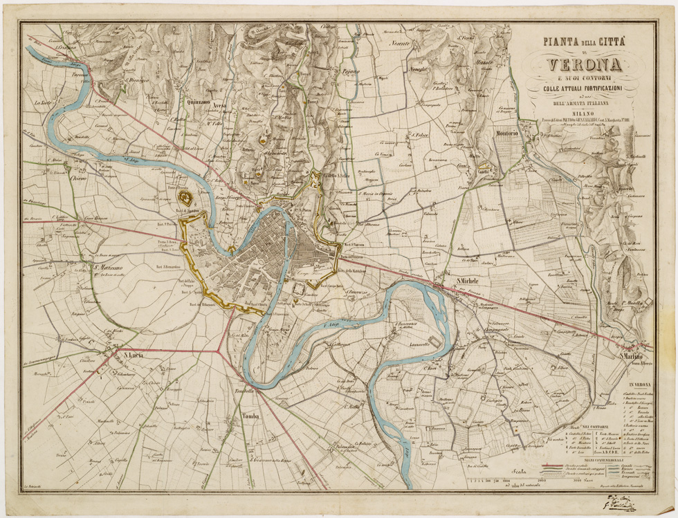 (N:13805) PIANTA DELLA CITTA' DI VERONA E SUOI CONTORNI COLLE ATTUALI FORTIFICAZIONI AD USO DELL'ARMATA ITALIANA (B0006861) Carte e stampe antiche: riproduzione a colori su carta (formato A1)