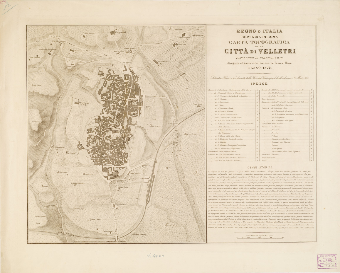 (N:14707) REGNO D'ITALIA. PROVINCIA DI ROMA. CARTA TOPOGRAFICA DELLA CITTA' DI VELLETRI... (B0006862) Carte e stampe antiche: riproduzione a colori su carta (formato A1)