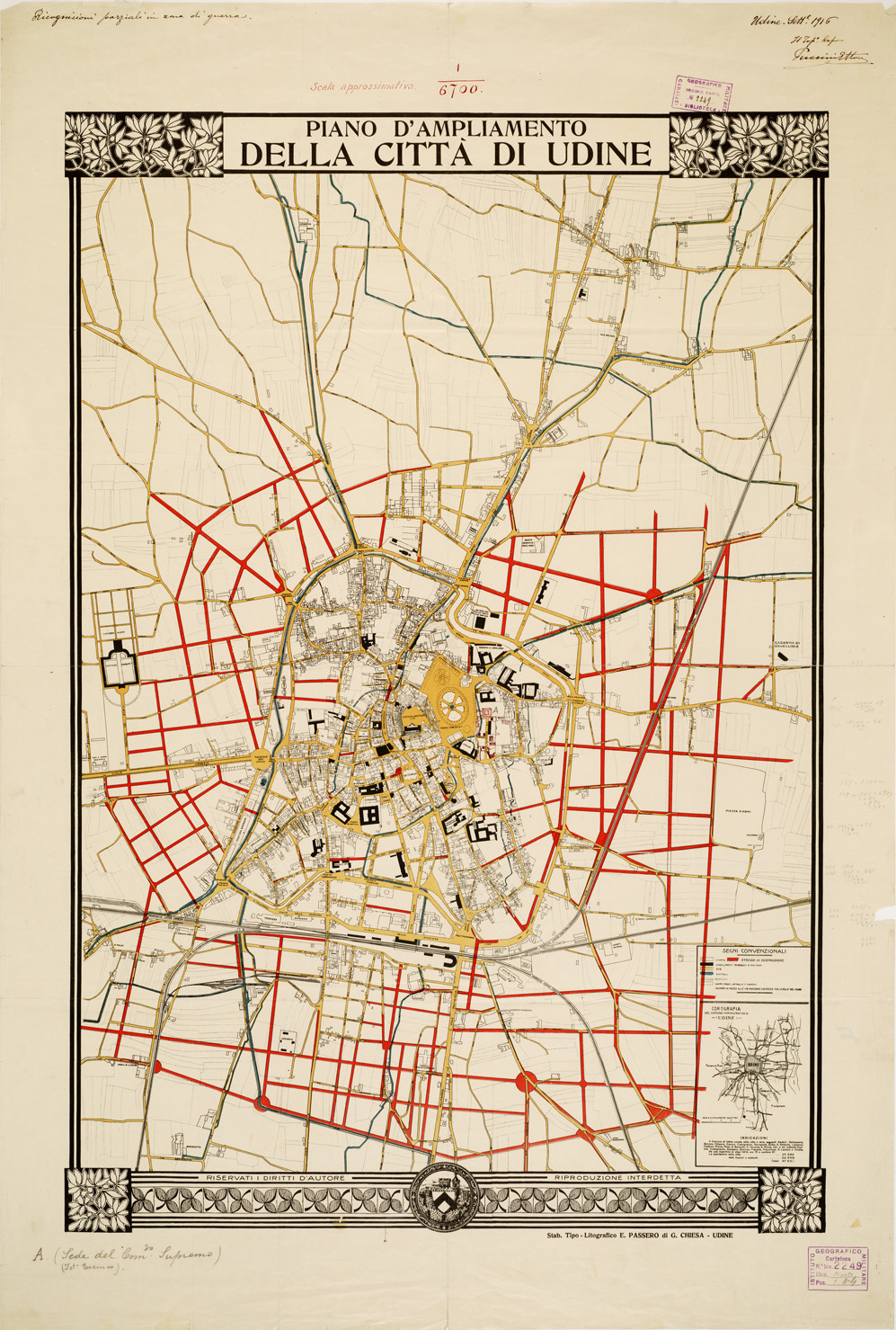 (N:13226) PIANO D'AMPLIAMENTO DELLA CITTA' DI UDINE (B0006865) Carte e stampe antiche: riproduzione a colori su carta (formato A1)