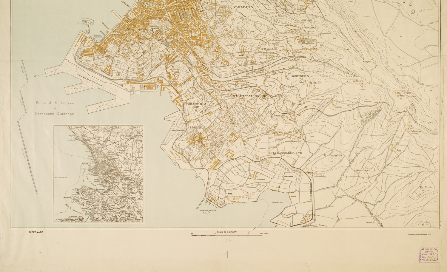 (N:15758) SCHIZZO DIMOSTRATIVO DELLA CITTA' E DEI DINTORNI DI TRIESTE (B0006871, B0006872, B6871-72) Carte e stampe antiche: riproduzione a colori su carta (formato A1)