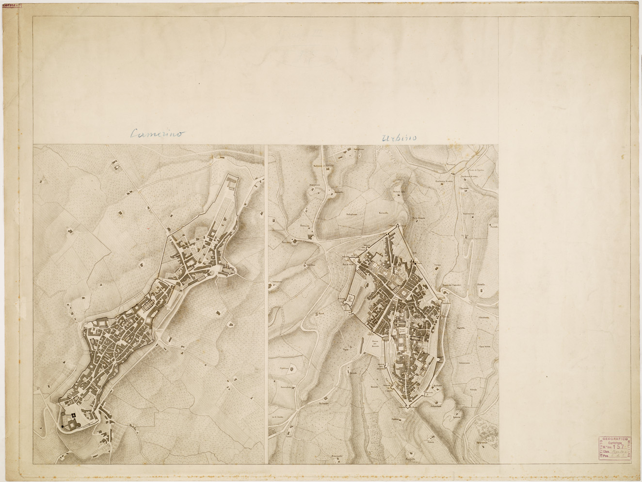 (N:474) PIANTE DI CAMERINO E URBINO E IMMEDIATI DINTORNI (B0006879) Carte e stampe antiche: riproduzione a colori su carta (formato A1)