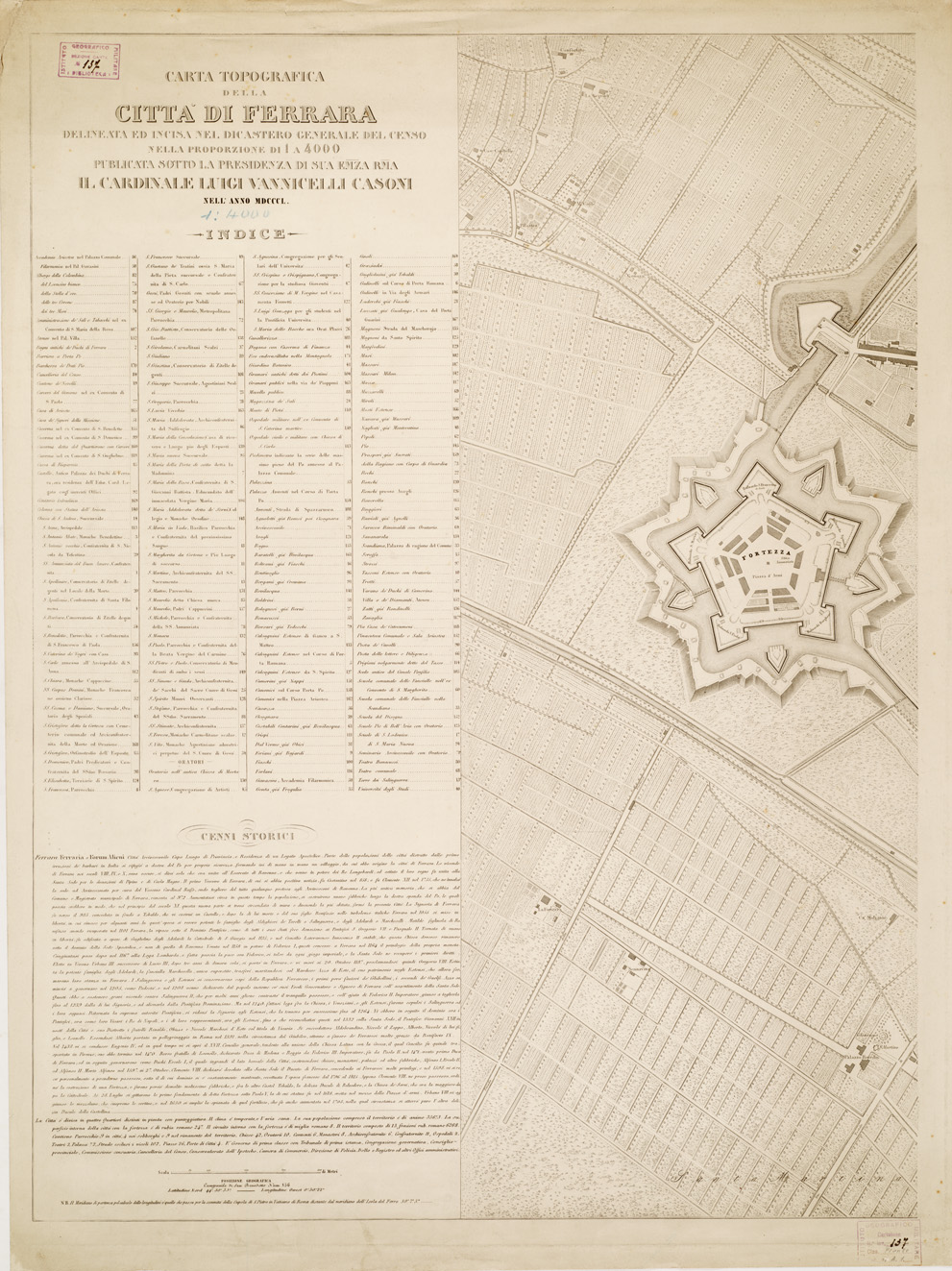 (N:7538) CARTA TOPOGRAFICA DELLA CITTA' DI FERRARA... - Foglio 1 (B0006883) Carte e stampe antiche: riproduzione a colori su carta (formato A1)